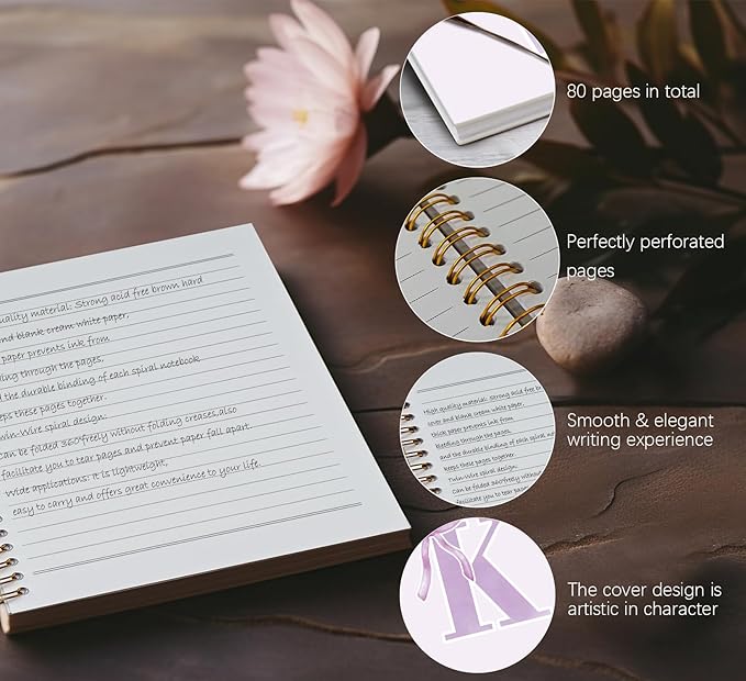 foedor Coquette Trendy Preppy Purple Bow Spiral Notebook,Initial K Journal Personalized Teen Girl Gifts,Monogrammed Gifts for Women Teen Girl,College Ruled Hardcover Spiral Notebook(purple)