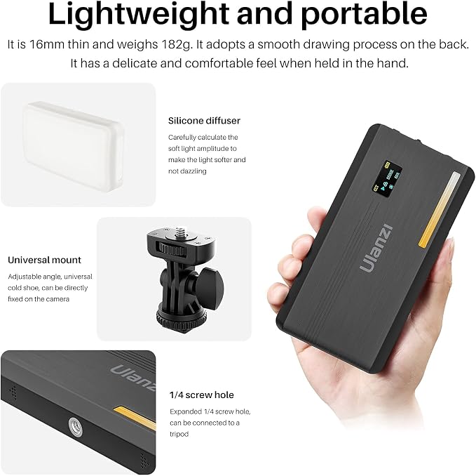 ULANZI VL200 Bi-Color LED Video Light, On-Camera Video Light, Type-C - Image 5
