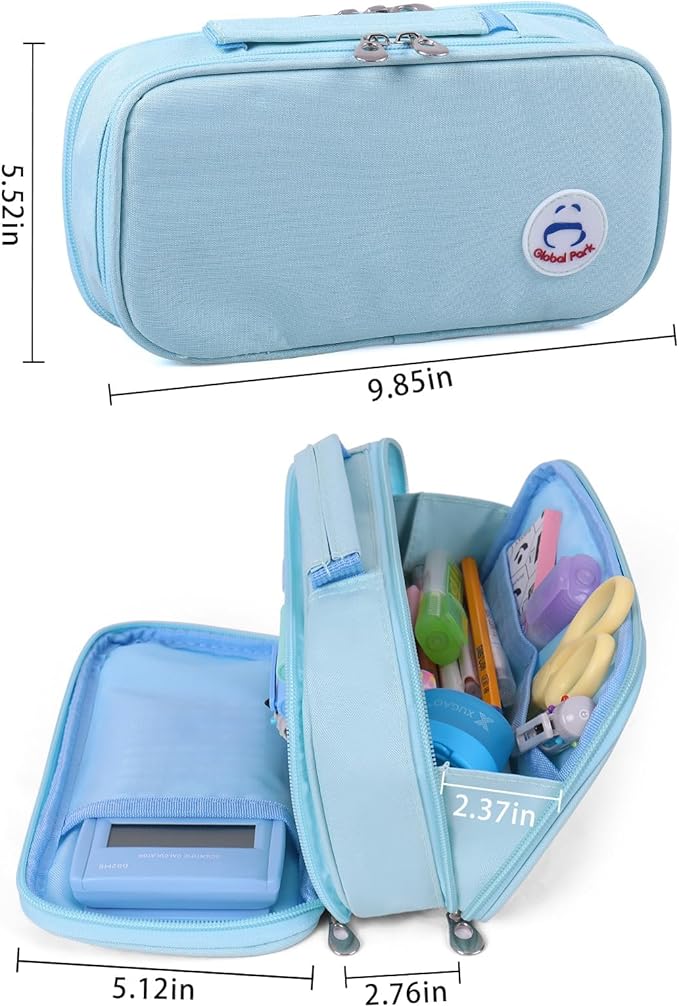 Pencil Case Pen Bag Holder Pouch Large Handle Big Capacity Desk Organizer Storage Marker Box Stationary Makeup Cosmetic Double Zippers for School Office Students Teen