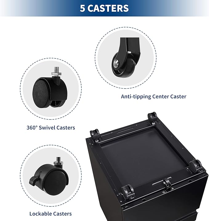 3 Drawers File Cabinet with Lock Metal Vertical File Cabient with Wheels Mobile File Cabinet for Office Home,Fully Assembled