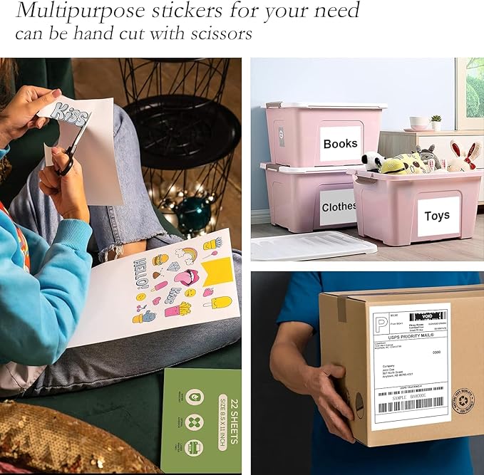 2000 Full Sheets Sticker Paper for Laser & Ink Jet Printers, 8.5" x 11" Full Sheet Address Shipping Label, 2000 Sheets 2000 Labels