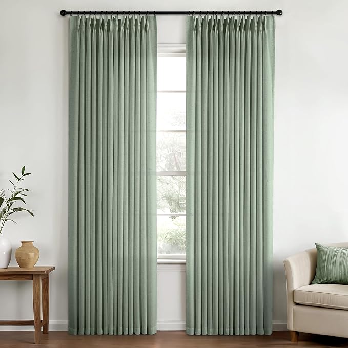Memory Trained Pinch Pleated Curtains 80 Inches Long, Viral Linen Pinch Pleat by ANRODUO