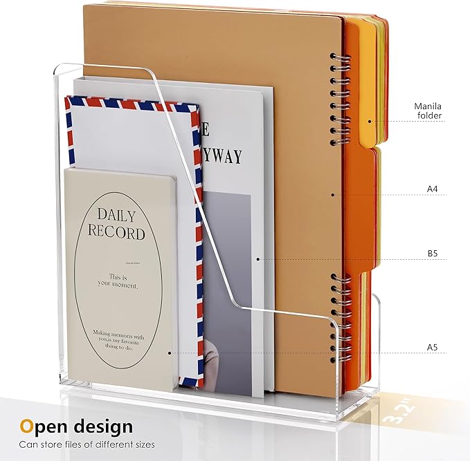2-Pack Acrylic Magazine File Holder Desk Organizer Magazine Rack, Clear, Vertical File Sorter Holders, 9.45"D x 3.54"W x 10.24"H