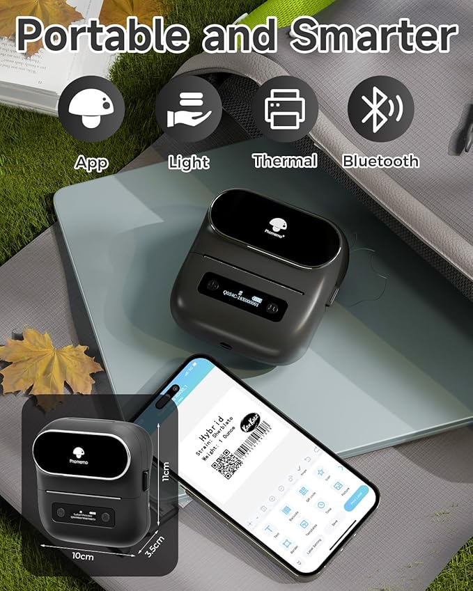 Phomemo M220 Label Maker, Bluetooth Barcode Label Printer, Thermal Sticker Maker Machine for Barcode, Address, Tag Labeling, Compatible with Phone & Laptop