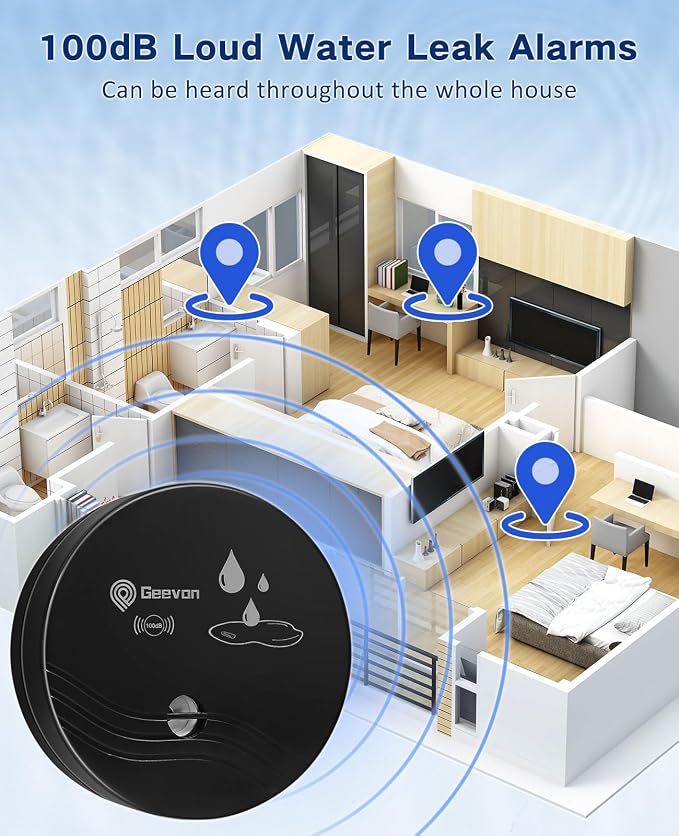 Geevon 4 Pack Water Leak Detectors, 100dB Water Sensor Alarms Flood Detector - Image 2