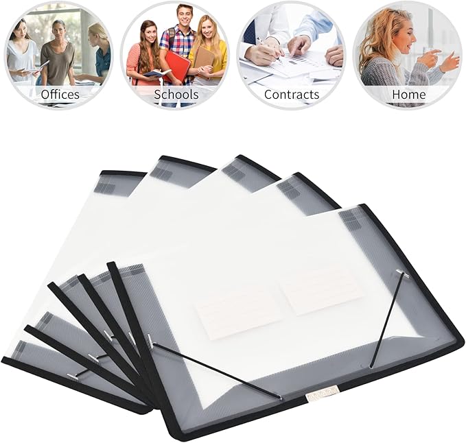 Expanding File Folder Document Organizer r with Flap and Cord Closure, Waterproof Transparent Document Bag, 2.8" Expansion, Letter A4 Expandable File Folder for Home School Office Organization，5 Pack