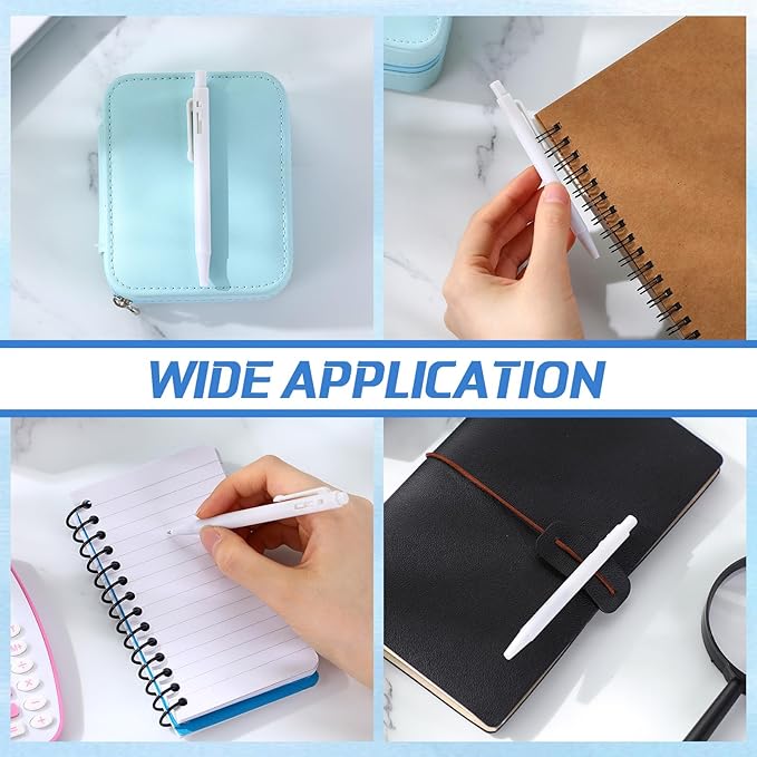 Geyoga 200 Pcs 4'' Mini Black Pens Bulk 0.7 mm Fine Point Small Retractable Ballpoint Pens with Clip for Notebook School Office(White)