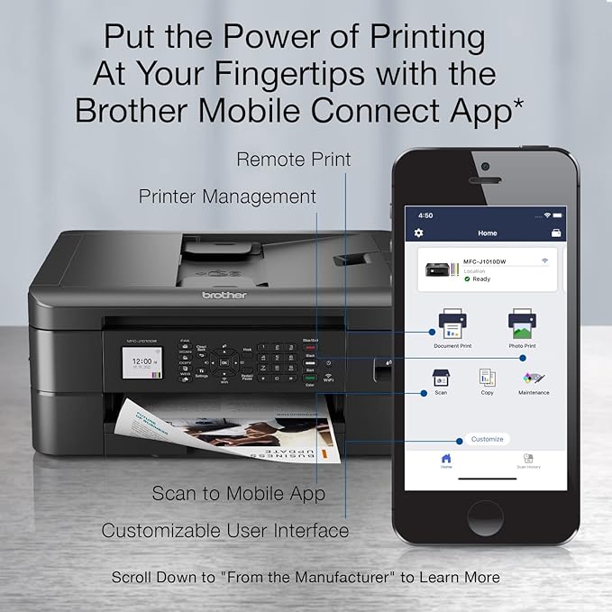 Brother MFC-J1010DW Wireless Color Inkjet All-in-One Printer with Mobile Device and Duplex Printing, Refresh Subscription and Amazon Dash Replenishment Ready (Renewed Premium)