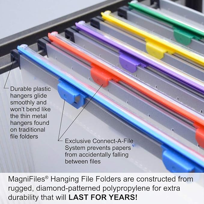 Ultimate Office MagniFile Hanging File Folders V- Bottom Letter Size with 11 inch Magnified Indexes That Double The Size of Your File Titles to Find Files Fast. (Set of 10 Frost)