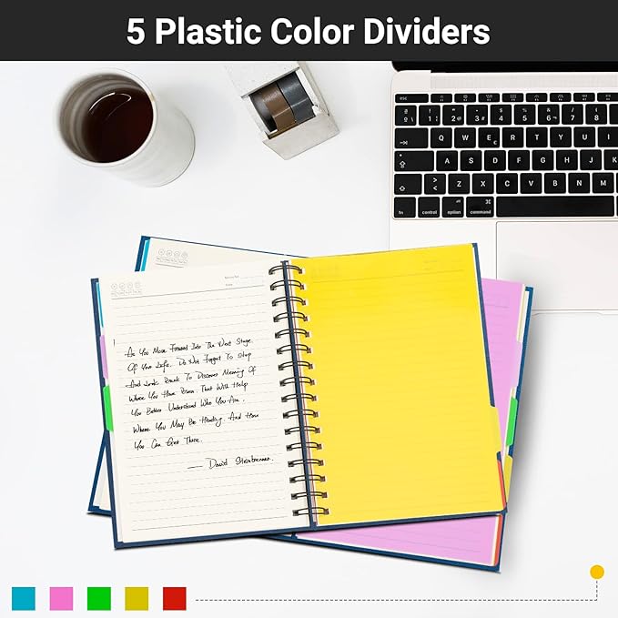 EUSOAR Spiral Notebook College Ruled, 3pcs A5 5.5"x8.3" 5 Subject Writing Pad, Thick Hardcover, 100GSM 120Sheets/ 240Pages of Lined Paper, for School, Home Supplies, Office and Business, Royal Blue