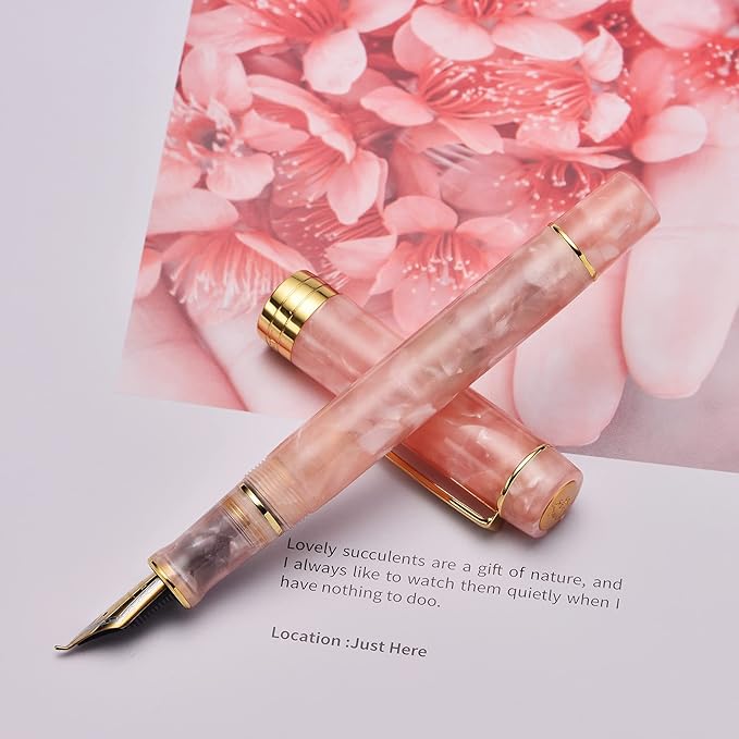 Jinhao 100 Fountain Pen Celluloid Classic Style, #6 Nib Smooth Writing Instrument with Refillable Converter and Pen Case Set