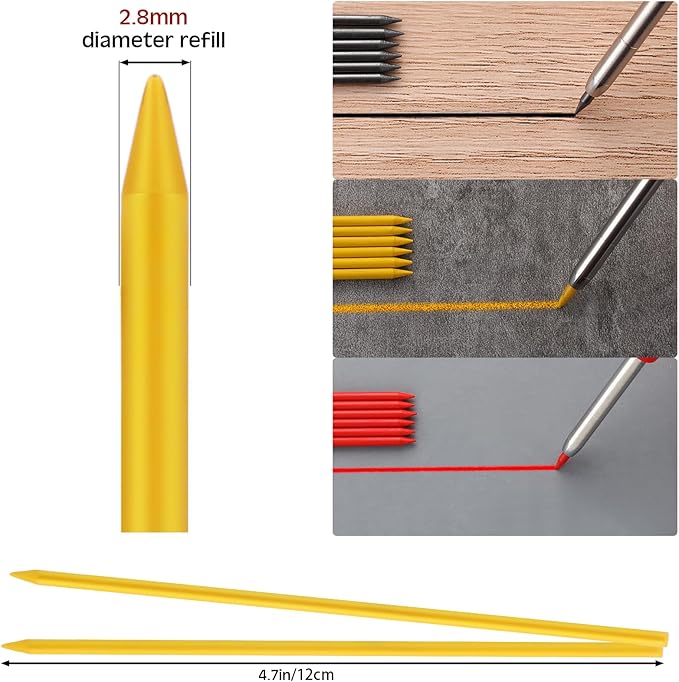 Zhehao 120 Pieces 2.8 mm Carpenter Pencil Refills HB Refill for Construction, Writing, Drawing, Drafting, Woodworking (Black, Red, Yellow)