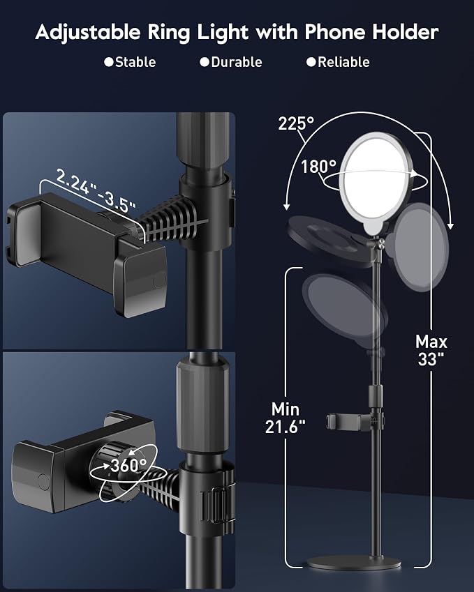 Dimmable Ring Light with Stand for Desk, Adjustable Desk Light for Video - Image 5