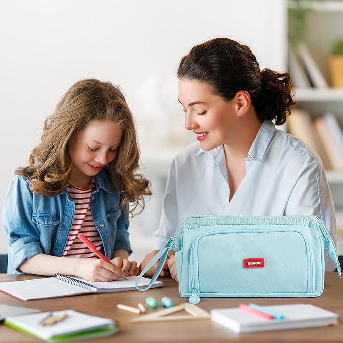 Pencil Case Pouch Large Capacity with Compartments, Pencil Case Pouch Bag with Zipper Handle for Teen Girls Boys Adults Women Men, Portable Pen Bag Stationery Organizer for Office School Travel, Blue