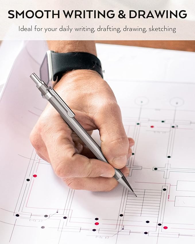 Nicpro 8 Pack 0.5mm & 0.7mm Metal Mechanical Pencil Set, MB1000 Lead Drafting Pencil for Artist Writing, Sketching, Drawing with 8 Tubes HB Lead Refills, 3PCS 4B Eraser, 9PCS Cap Eraser - With Case