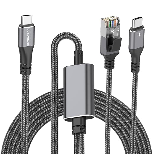 USB C to Ethernet Cable with Charging 6.6 Feet, USB-C Male 100W PD & Gigabit by DUTEVOLNS
