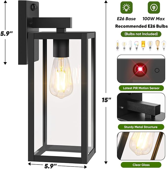 BesLowe Upgraded Motion Sensor Outdoor Wall Lights, 15” Dusk to Dawn Porch - Image 6