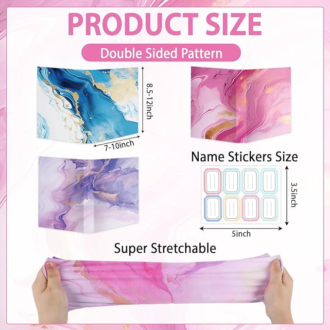 Jumbo Stretchable Book Covers 12PCS Reusable Fabric Book Cover with Label 9x11in Marble Print Protective Sleeve for Hardcover Book Textbook Cover for School Fits Most Book Sizes Up to 10x12.5in