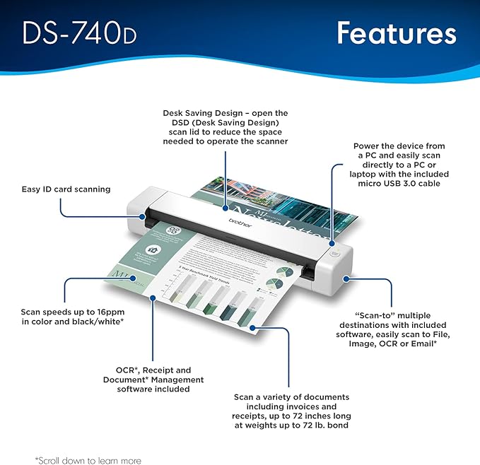 Brother DS-740D Duplex Compact Mobile Document Scanner (Renewed Premium)