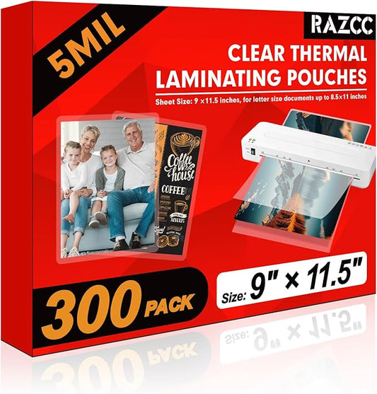 Laminating Sheets, 300 Pack Clear Thermal Laminating Plastic Paper Laminator Sheets, 9 x 11.5-Inch, 5mil, Ideal Office or School Supplies