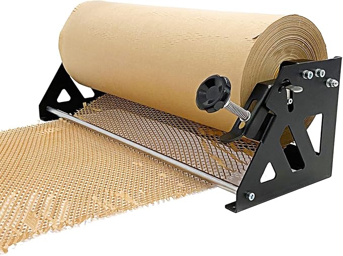 Honeycomb Packing Paper Roll Dispenser for Packaging, Improve Packing Efficiency, Kraft Wrapping Paper Holder Manual Cutter Machine for Small Business, Dispenser Machine Only, Core Size 2inch