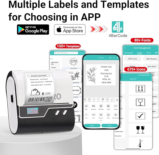 ORGBRO Z3 Label Maker Machine with Tape, 3 Inch Bluetooth Thermal Label Printer, Portable Sticker Printer for Small Business, Office, Home Organization, Barcode, Address, Compatible with Phones & PC