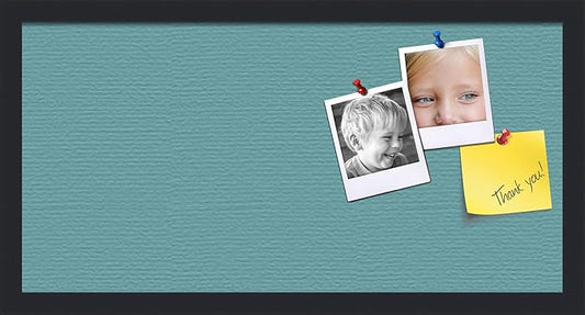 PinPix 24x12 Inch Cork Bulletin Board. This Decorative Framed Pin Board Comes with Aqua Pastel Design and a Satin Black Frame. Ideal for Home Office Decor or Message Board (PinPix-1806)