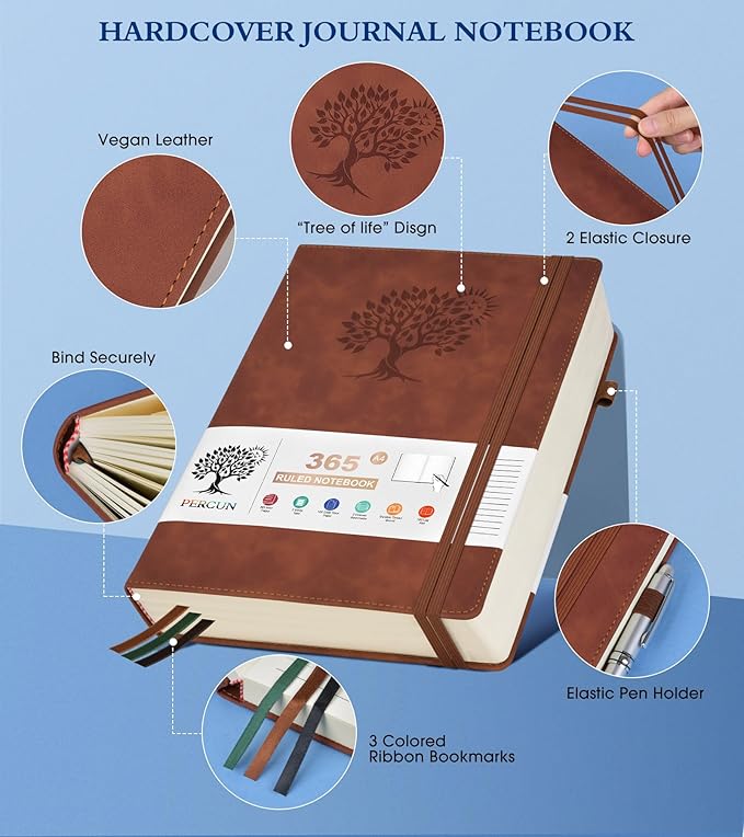 A4 Lined Journal Notebook，365 Page Large Leather Journals for Writing Women Men，Hardcover Notebook with 100Gsm Thick Pages for Travel，Work，School，College Ruled, Daily Diary (8.5" x 11.4")