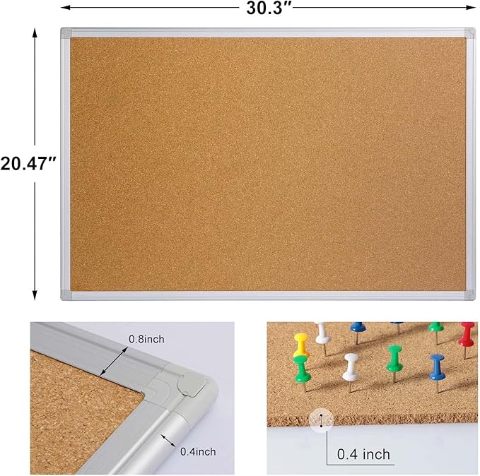 Board2by Cork Board Bulletin Board 20 x 30 Inches, Silver Aluminium Framed Corkboard, Office Board for Wall Cork, Large Wall Mounted Notice Pin Board