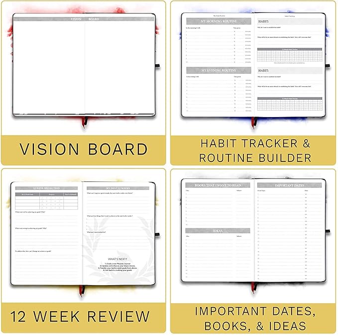 The Phoenix Journal - Best Daily Goal Planner, Organizer, & Calendar for Goal Setting, Gratitude, Happiness, & Productivity - Vision Board & Habit Tracking - 12 Weeks, Undated, Hardcover (Pink)
