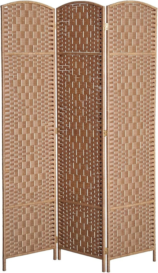 HOMCOM Room Divider, 3 Panel Folding Privacy Screen, 6FT Tall Portable Wicker Weave Partition Wall Divider for Bedroom, Home Office, Natural