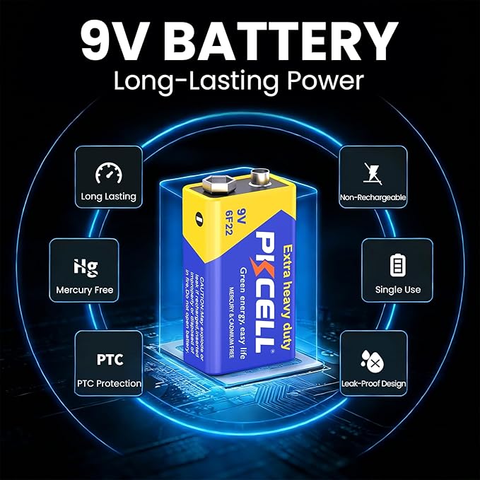 PKCELL 9V Batteries, 4 Pack 9 Volt Batteries Carbon Zinc, 9V Battery - Image 2