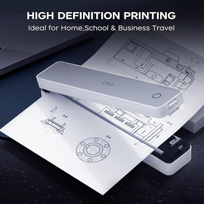 PRT Thermal Portable Printer Wireless for Travel, Inkless Bluetooth Support 8.5"x11" US Letter, A4, Compatible with iOS, Android, Laptop, Mobile Printer for Office, Vehicle, Home Use