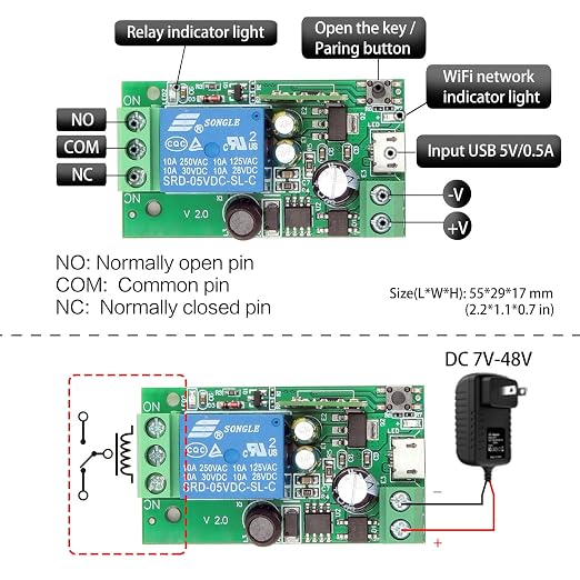 DieseRC 1 Channel WiFi Smart Switch, DC 5V 12V 24V 36V Passive Output Relay - Image 6