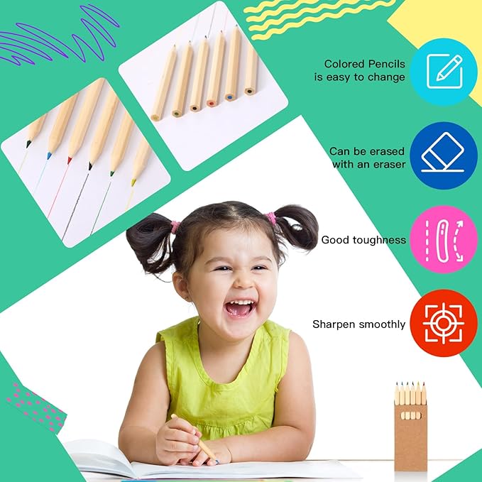 Faccito 100 Packs Mini Drawing Colored Pencils for Kids 3.5 Inch Portable Short Fat 6 Different color Pre Sharpened Pencils in Bulk for Children Painting Classroom School Supplies
