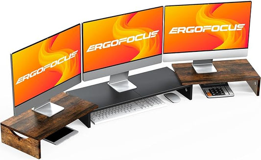 Triple Monitor Stand Riser, Extra Long Monitor Lift for 3 Monitors, Dual Monitor Stand with Length and Angle Adjustable