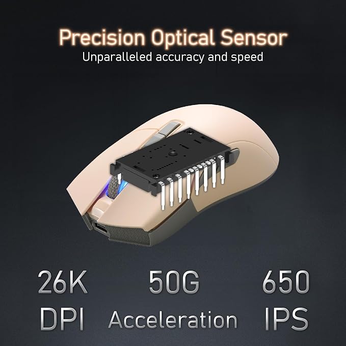 iRocks M31R Wireless Gaming Mouse, Triple Mode 2.4G/ Bluetooth/USB-C Detachable Cable Gaming Mouse, Kailh GM8.0 Switches, Advanced PixArt PAW3395 Optical Sensor, Up to 26,000 DPI - Light Buff Brown