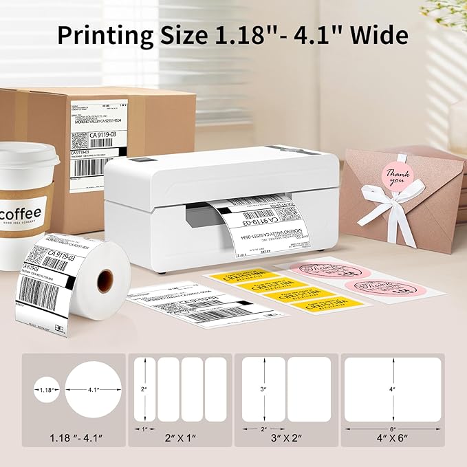 JADENS Bluetooth Thermal Label Printer, 4x6 Wireless Label Printer for Shipping Packages, Support Android, iOS, Mac OS, and Windows, Widely Used for Amazon, Ebay, Shopify, Etsy, USPS