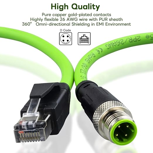M12 to RJ45 ethernet Cable 33FT Waterproof, M12 4 Pin D Code Male to RJ45 Male - Image 7