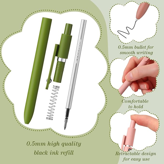 Epakh 10 Pcs Gel Pens, 0.5mm Quick Dry Black Ink Pens Fine Point Smooth Writing Pens Retractable Ballpoint Pens, Aesthetic Pens Office Supplies Gifts for Women Men School Office(Rustic Color)