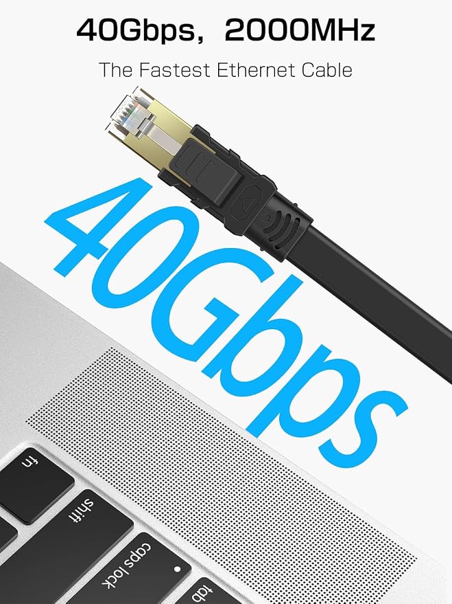 Senetem Cat 8 Ethernet Cable 100FT, High Speed 40Gbps 2000Mhz Flat Internet - Image 2