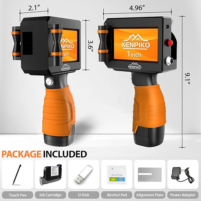 Handheld Printer, 2025 Upgrade 1 Inch Print Height Handheld Inkjet Printer with 72ML Quick-Drying Ink Cartridge,Portable Inkjet Printers Gun with 4.3" Touch Screen for Barcode, Logo, Date