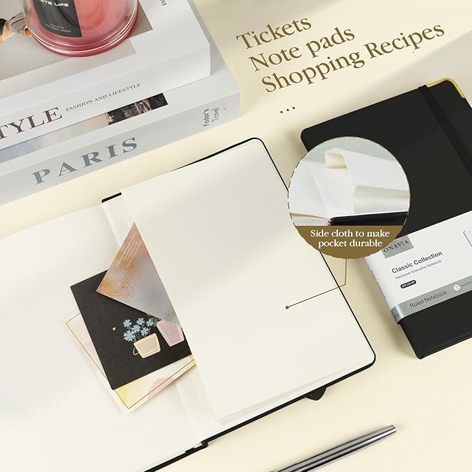 A5 Black Lined Journal Notebook - 100 GSM Thick Paper, 8 Pack Hardcover Journaling Notebooks for Writing, Work, Travel, College Ruled Journals for Women & Men, PU Leather Note Books, 5.5”x8.3”