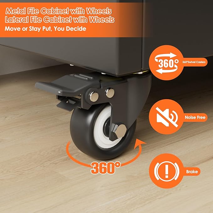 Aobabo Metal 1 Drawer Office File Cabinet with Lock and 2 Doors, Office Steel Files Cabinet with Wheels, Legal/Letter A4 Size, Assembly Required, Black