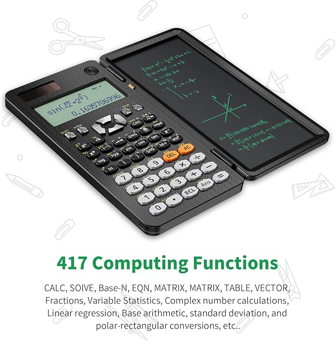 Scientific Calculator with Notepad 991ES Black Science Calculator with Writing Tablet Foldable Scientific Calculators for High School College Students School Supplies