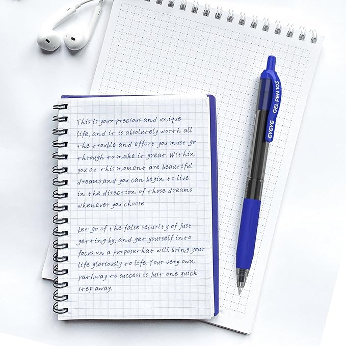 EYEYE G-103 Retractable Gel Pen 0.5mm, 50 Pack Extra Fine Point Blue Ink Pens Quick Drying, Ballpoint Pen Fine Point Smooth Writing Pens for for Office School Supplies