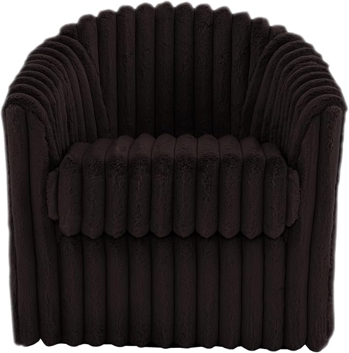 UIXE Faux Fur Swivel Accent Chair, Set of 2, Modern Upholstered Armchair Barrel Club Chair for Living Room, Chocolate