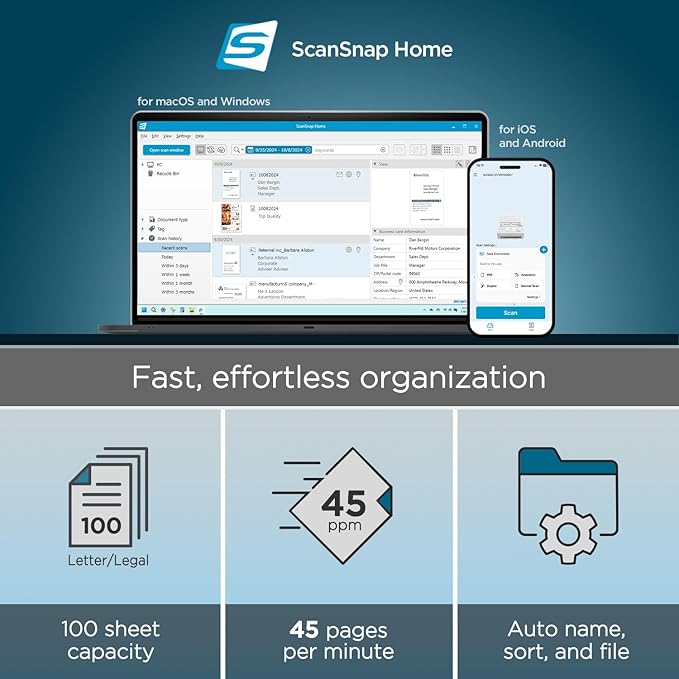 ScanSnap iX2500 Premium Wireless or USB High-Speed Cloud Enabled Document, Photo & Receipt Scanner with Large 5" Touchscreen for Mac or PC, Includes 4-Year Protection Plan