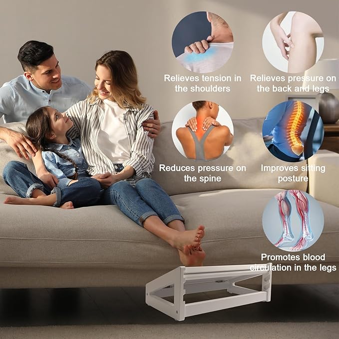 WOOD CITY Foot Rest for Under Desk at Work, 3 Heights Adjustable Footrest with Silicone Surface, 2in1 Foot Stool Improve Posture, Reduce Fatigue & Pain, Ideal for Home/Office/Gaming(White)