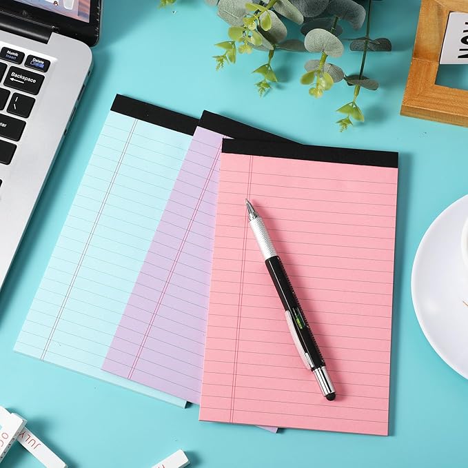 Gueevin 12 Pcs 5'' x 8'' Colored Lined Legal Pads Letter Size 40 Sheets Per Notepads Micro Perforated Notebook and Writing Pad for School, College, Office, Business(Pastel)